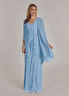 Azazie Manuella Mère de la mariée Robes Robe Trapèze en Mousseline de soie Col V plissé Poudre Bleue image1