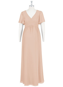 Azazie Verna Maternity Bridesmaid Dresses A-Line V-Neck Ruched Chiffon Floor-Length Dress image7