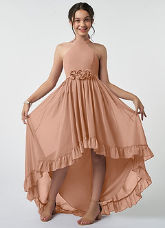 Azazie Hermione Junior Champagne Rose A-Line Chiffon Dress image2