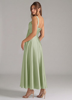 Azazie Shaude Bridesmaid Dresses Dusty Sage A-Line Pleated Stretch Satin Dress image7