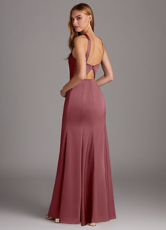 Azazie Elana Bridesmaid Dresses Desert Rose Sheath Side Slit Stretch Satin Dress image2