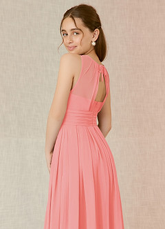 Azazie Bibiane Junior Coral A-Line Pleated Chiffon Dress image8