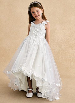 Azazie Celia Flower Girl Dresses Ivory A-Line Lace Tulle Dress image6