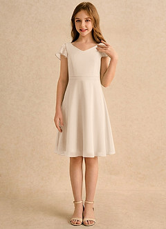Azazie Narin Girls Formal Blumenmädchenkleider A-Linie mit ärmel Chiffon Kleid Alabaster Weiß image4