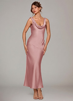 Azazie Rylina 신부 들러리 드레스 인어 주름진 스트레치 새틴 발목 길이 드레스 image4