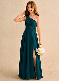 Azazie Puddles Girls Formal Flower Girl Klänningar Klä A-Line i Chiffong Ena axeln image3