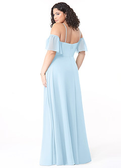 Azazie Sue Brautjungfernkleider Wandelbar A-Linie Schulterfrei Chiffon Kleid Himmelblau image10