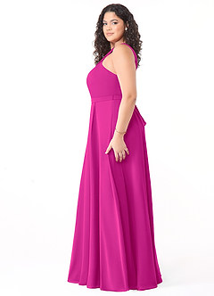 Azazie Dixie Bridesmaid Dresses Fuchsia A-Line Halter Pleated Chiffon Dress image8