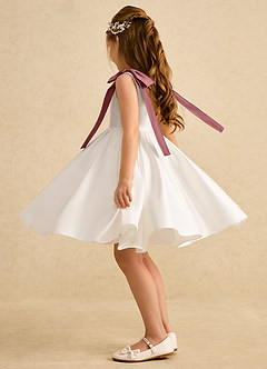 Azazie Stacie Flower Girl Dresses Ivory Amethyst A-Line Bow Matte Satin Dress image3