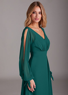 Azazie Matilda Bridesmaid Dresses Peacock A-Line Long Sleeve Chiffon Dress image7