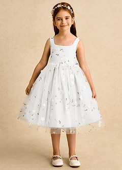 Azazie Bean Robe Demoiselle D'honneur Fillette Robe Princesse en Tulle Sans manches Ivoire image1