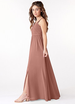 Azazie Evie Junior Agave A-Line Pleated Chiffon Dress image2
