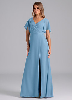 Azazie Ambrosia Bridesmaid Dresses Steel Blue A-Line Pleated Chiffon Dress image1