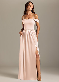 Azazie Calianna Bridesmaid Dresses Blushing Pink A-Line Off the Shoulder Stretch Satin Convertible Dress image5