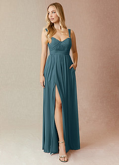 Azazie Reniya Bridesmaid Dresses Bermuda A-Line Pleated Mesh Convertible Dress image1