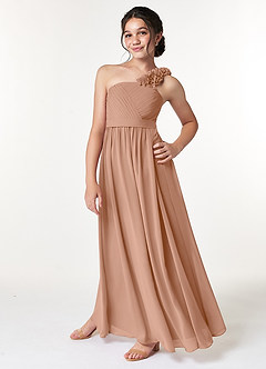 Azazie Flower Junior Robe Trapèze en Mousseline de soie Plissée Champagne Rosé image5