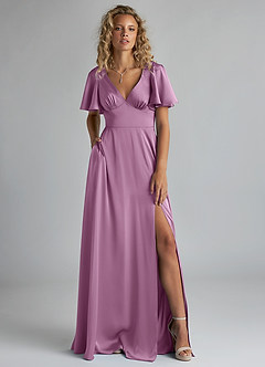 Azazie Kimber Brautjungfernkleider A-Linie Gestreift Stretch-Satin Kleid Blauregen image1