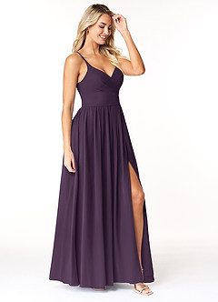 Azazie Dominic Bridesmaid Dresses Plum A-Line V-Neck Pleated Chiffon Dress image4