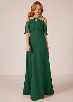 Azazie Adele Bridesmaid Dresses Dark Green A-Line Ruched Chiffon Dress image1