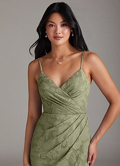 Azazie Maci Bridesmaid Dresses Pistachio Sheath Pleated Floral Burnout Dress image5