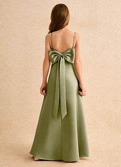 Azazie Joella Girls Formal Flower Girl Dresses Moss Green A-Line Pleated Matte Satin Dress image1