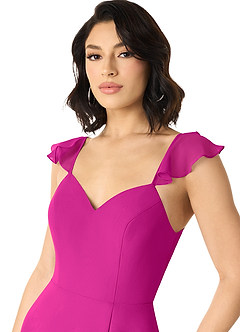 Azazie Everett Vestidos de damas de honor Vestido de Fucsia de Gasa de Corte en A con Cuello en V fruncido image4