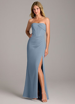 Azazie Chantel Bridesmaid Dresses Dusty Blue Sheath Strapless Chiffon Convertible Dress image3