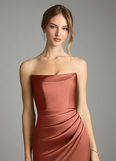 Azazie Leonis Bridesmaid Dresses Clay Mermaid Pleated Stretch Satin Convertible Dress image4