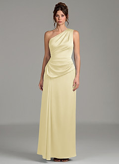 Azazie Zahira Bridesmaid Dresses Lemon Sorbet Sheath One Shoulder Stretch Satin Dress image3