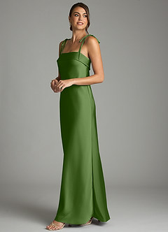 Azazie Ellia Bridesmaid Dresses Basil Sheath Bow Stretch Satin Dress image4