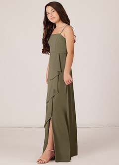 Azazie Kaylee Junior Abito A-Line in Chiffon Con Cintura Willow Green image3