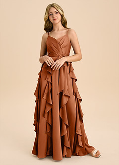 Azazie Peyton Junior Robe Trapèze en Satin extensible Plissée Cuivre image4