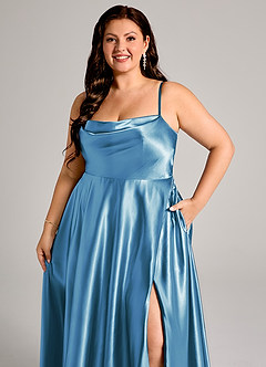 Azazie Elle Suknie dla druhen Linia A z kieszeniami Metaliczny satynowy Do ziemi Sukienka image12