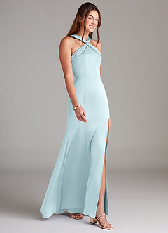 Azazie Rue Bridesmaid Dresses Cloud Blue Mermaid Pleated Stretch Satin Dress image4