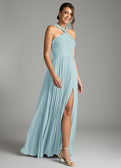 Azazie Afra Abiti da Damigella Abito A-Line in Chiffon Plissettato Sea Glass image3