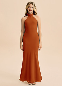 Azazie Velli Junior Meerjungfrau-Linie Hoher Kragen Chiffon Kleid Paprika image3