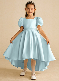 Azazie Zippy Flower Girl Dresses Mist A-Line with Sleeves Matte Satin Dress image2