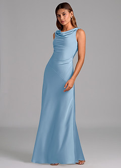 Azazie Nerine Bridesmaid Dresses Powder Blue A-Line Pleated Stretch Satin Dress image4