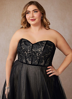 Azazie Persephone Wedding Dresses Black Champagne Ball-Gown Lace Tulle Dress image13