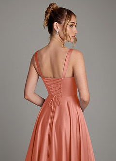 Azazie Azaria Robes de demoiselle d'honneur Robe Trapèze en Satin extensible Corset Rose Saumon image2