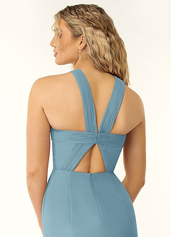 Azazie Rue Bridesmaid Dresses Moody Blue A-Line Halter Chiffon Dress image2
