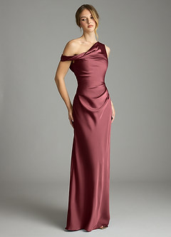 Azazie Emerson Abiti da Damigella Abito Sirena in Raso Elasticizzato a Spalla Scoperta Merlot image5