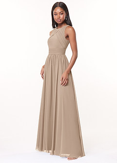 Azazie Harper Brautjungfernkleider A-Linie Plissee Chiffon Kleid Taupe image3