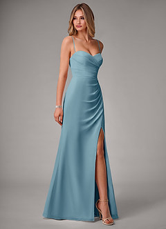 Azazie Haisley Bridesmaid Dresses Moody Blue Sheath Off the Shoulder Chiffon Convertible Dress image6