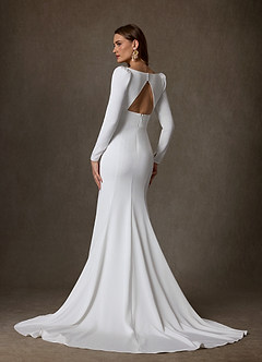 Azazie Seraphina Robes de mariée Robe Sirène en Crêpe Dos Satin Col Carré Blanc De Diamant image2