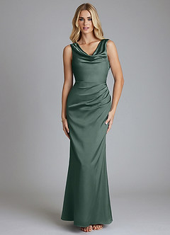 Azazie Tallie Bridesmaid Dresses Sea Moss Mermaid Pleated Stretch Satin Dress image9