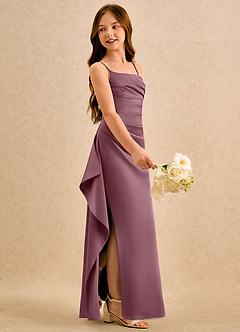 Azazie Cannoli Girls Formal Flower Girl Dresses Amethyst A-Line Pleated Stretch Satin Dress image5