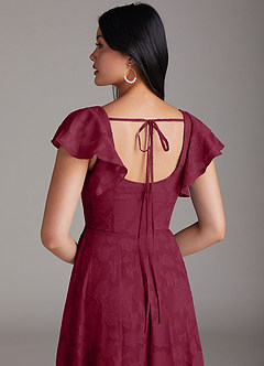 Azazie Bondi Bridesmaid Dresses Burgundy A-Line Side Slit Floral Burnout Dress image5