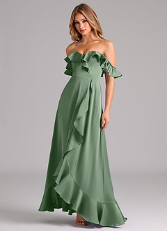 Azazie Lyra Bridesmaid Dresses Matcha A-Line Off the Shoulder Stretch Satin Convertible Dress image4