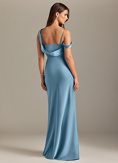 Azazie Madelyn Bridesmaid Dresses Steel Blue Mermaid Off the Shoulder Stretch Satin Convertible Dress image2